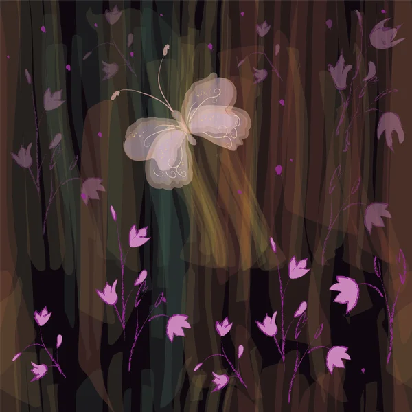 アート ストライプ水彩背景に蝶とのシームレスな花グランジ パターン ベクトル — ストックベクタ
