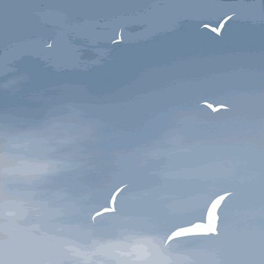 Vector background sea surface and hover seagulls clipart