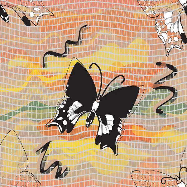 Composición sin costura vectorial con mariposas negras — Vector de stock