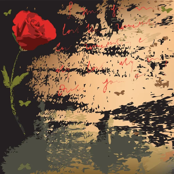 Kunst vector abstracte achtergrond met roos, vlinders, vlekken, splatters, tekst — Stockvector
