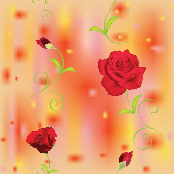 Arte vetor padrão floral sem costura com rosas vermelhas no fundo listrado colorido e manchado — Vetor de Stock