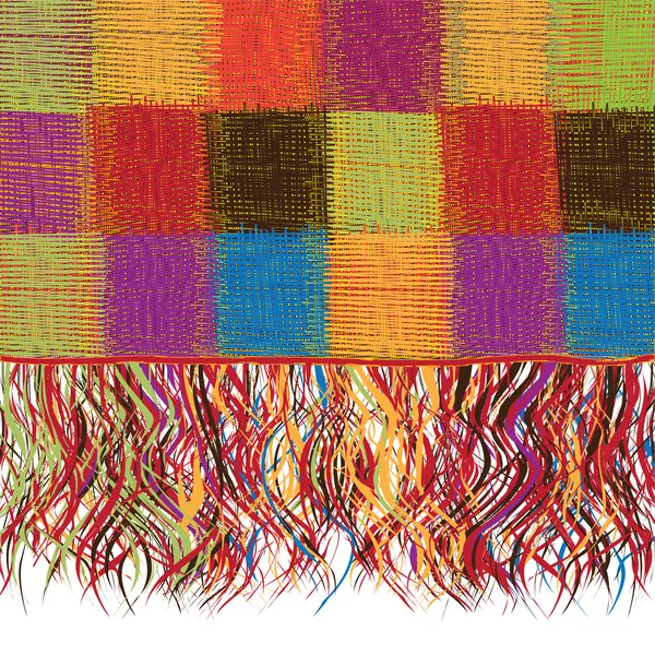 フリンジ付き格子縞をカラフルな市松模様のパッチワーク — ストックベクタ