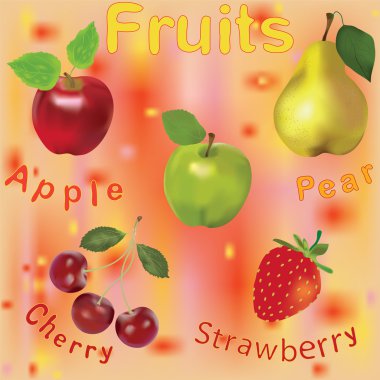 Seamless composition with fruits and berries on colorful background clipart