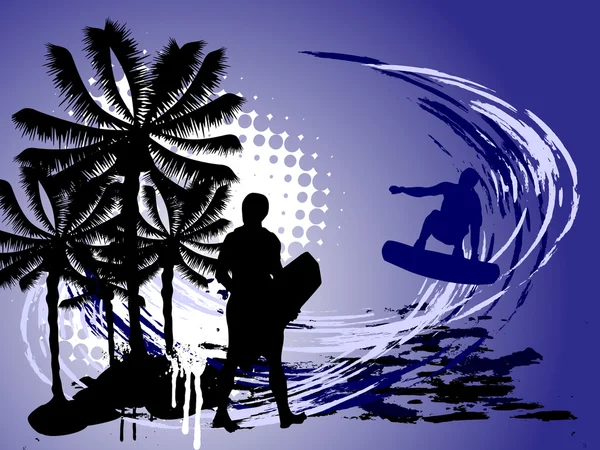 Surfer auf sommerlichem Hintergrund — Stockvektor