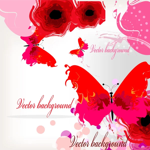 明亮的背景与红罂粟和蝴蝶 — 图库矢量图片