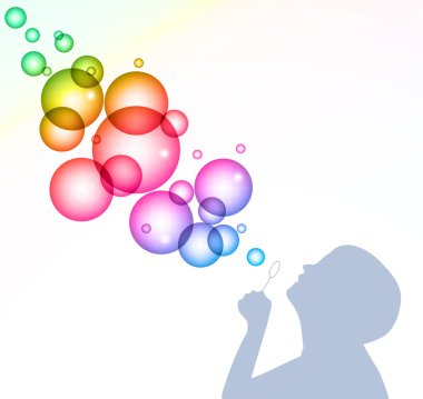 Child blowing bubbles. Vector background