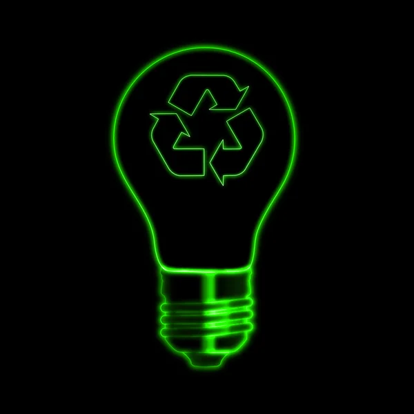 Lâmpada com sinal de reciclagem — Fotografia de Stock