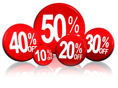 Different percentages in red circles clipart