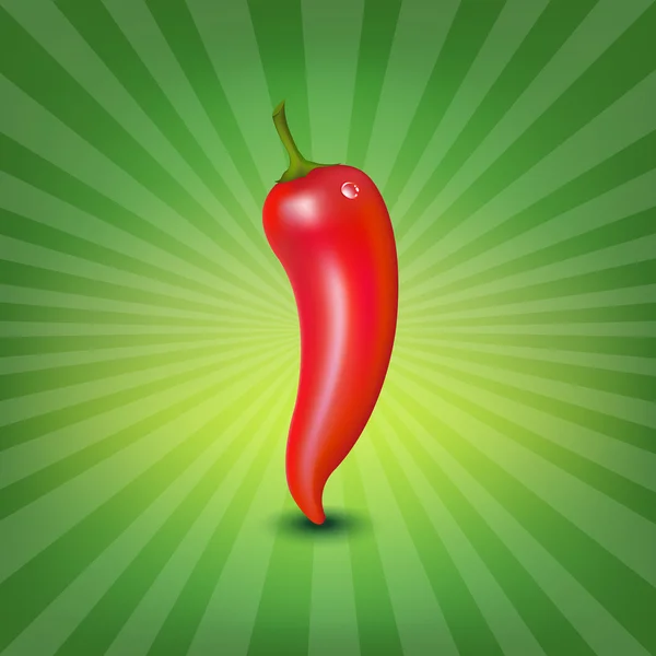 Rote Paprika mit Wassertropfen und grünem Sonnenbrand — Stockvektor