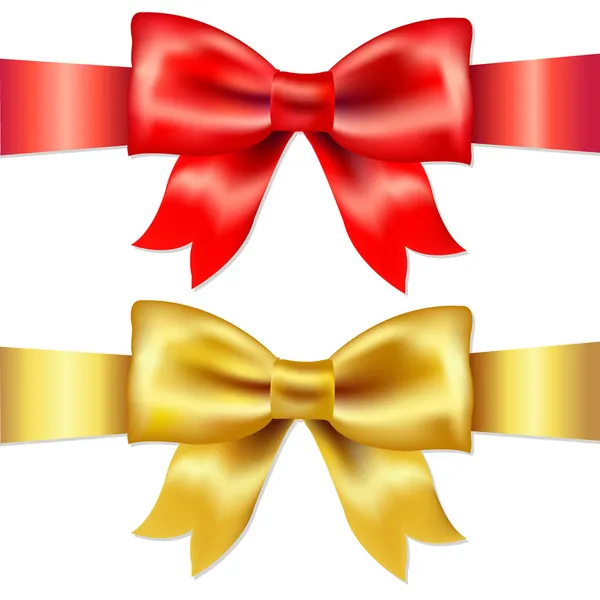 Rojo y oro regalo raso arco — Vector de stock
