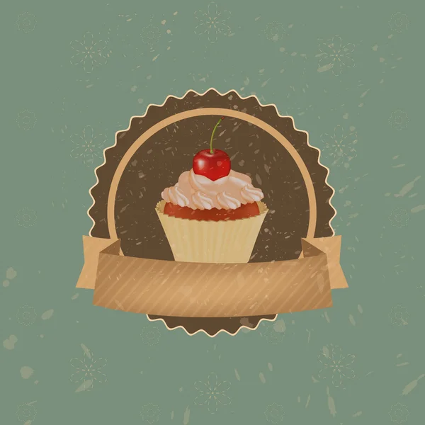 桜とリボンとヴィンテージのカップケーキ — ストックベクタ