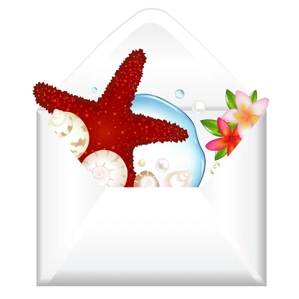 stock vector Open Envelope With Starfish And Flowers