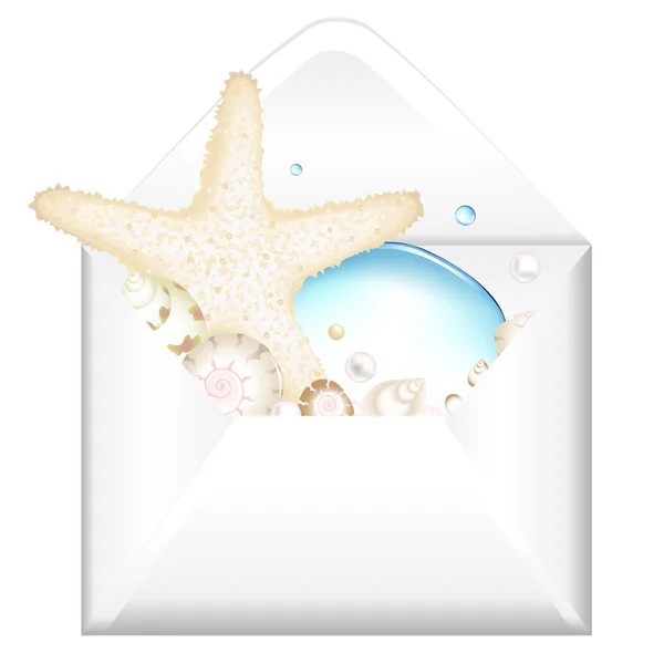 Envelope aberto com estrela do mar — Vetor de Stock