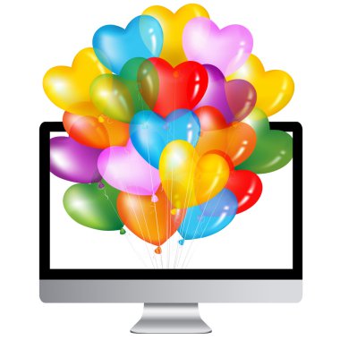 Computer With Colorful Balloons clipart