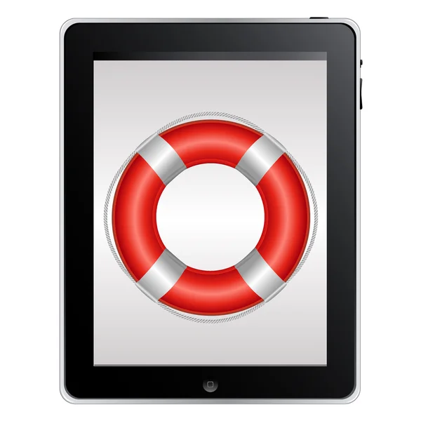 Tablet Computer With Red Life Buoy — Stock Vector