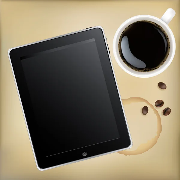 커피 한잔과 함께 태블릿 컴퓨터 — 스톡 벡터