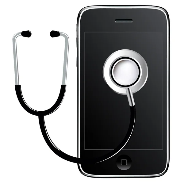 Mobiele telefoon met stethoscoop — Stockvector