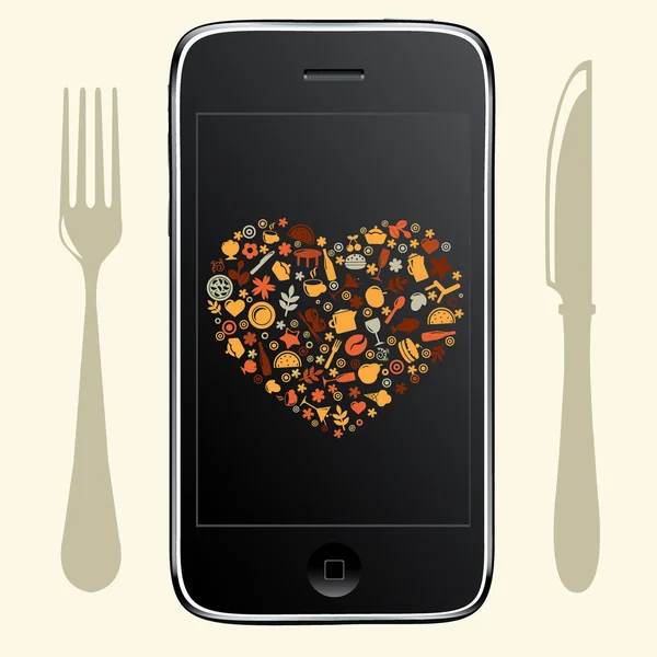 Телефон с пищевыми иконками — стоковый вектор