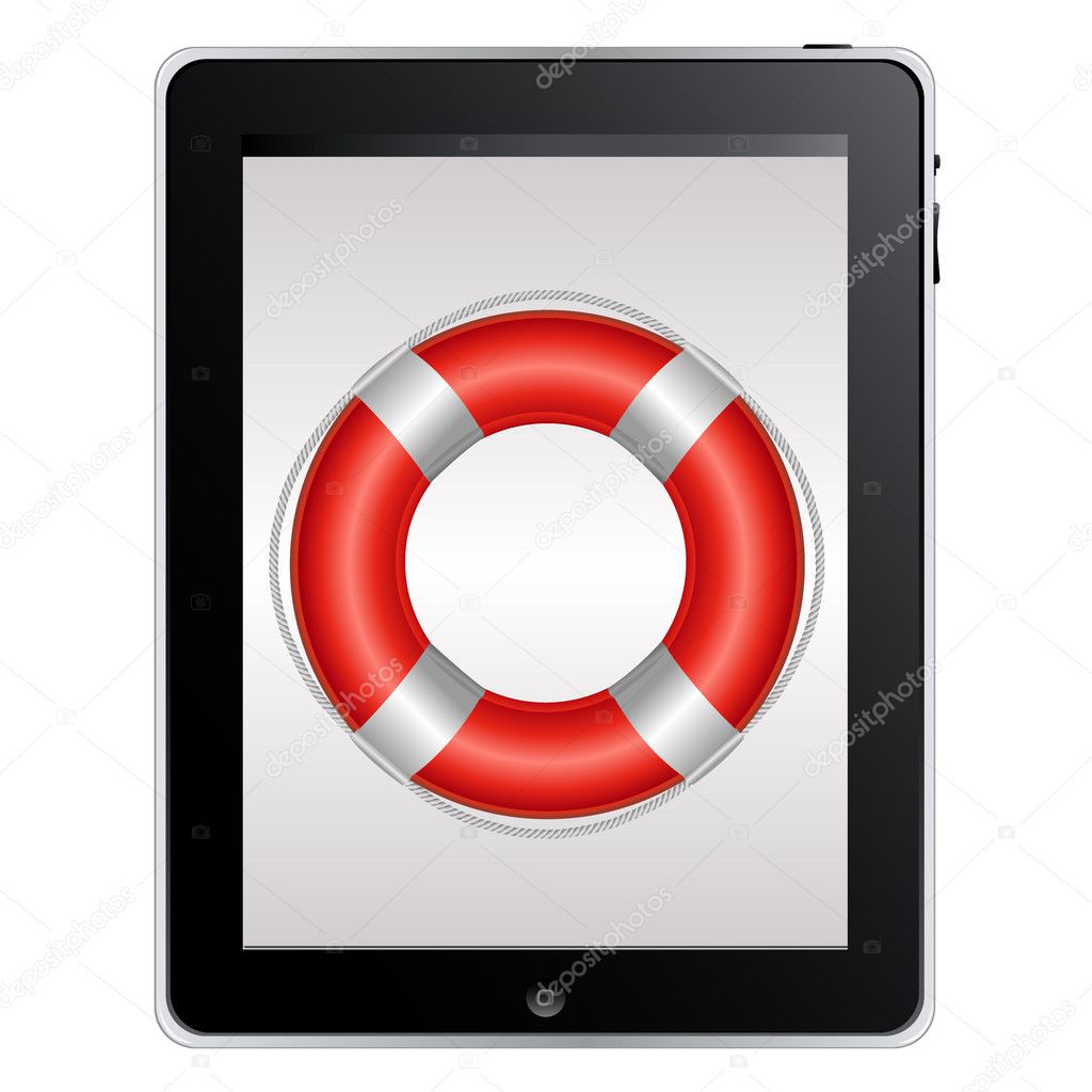 Tablet Computer With Red Life Buoy