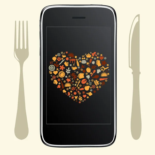 Potraviny ikony s telefonem — Stockový vektor