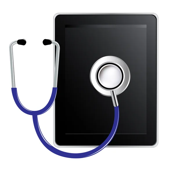 Tablet PC met blauwe stethoscoop — Stockvector
