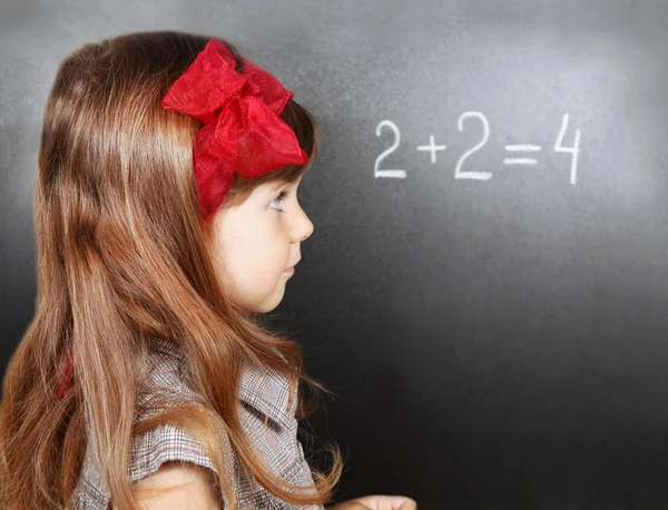 stock image Girl Near Blackboard Learning Maths