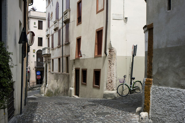 Italian street in the town Bassano del Grappa