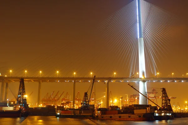 Containerterminal und Steinmetzbrücke in Hongkong — Stockfoto