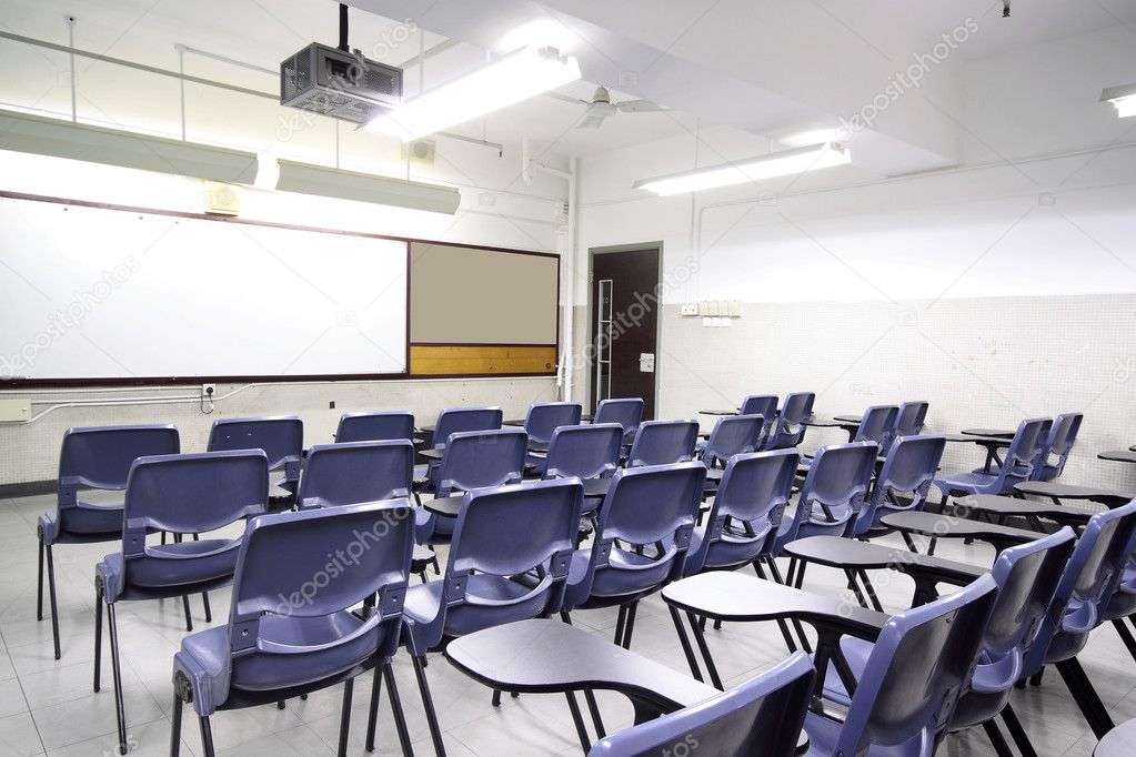 Empty classroom with chair and board