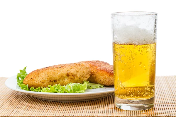 Beer and chicken cutlets — Stock Photo, Image