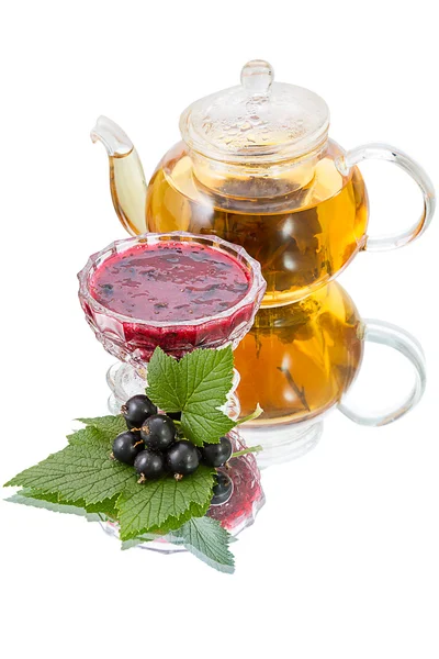 Dżem z czarnej porzeczki i herbata — Zdjęcie stockowe