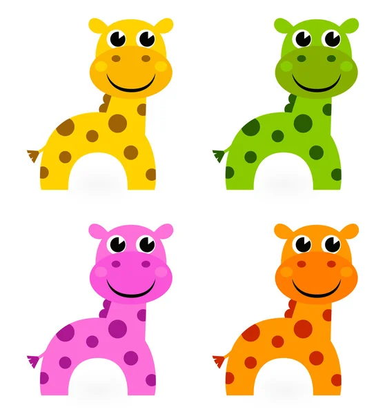 Divertido conjunto de jirafa colorido aislado en blanco — Vector de stock