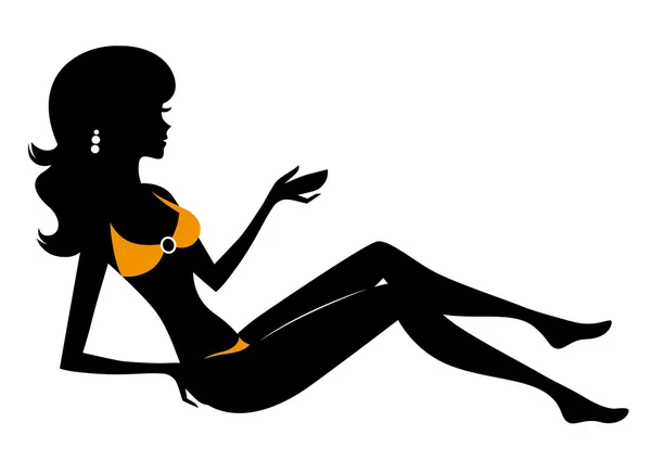 Sitting bikini woman silhouette isolated on white — Stock Vector