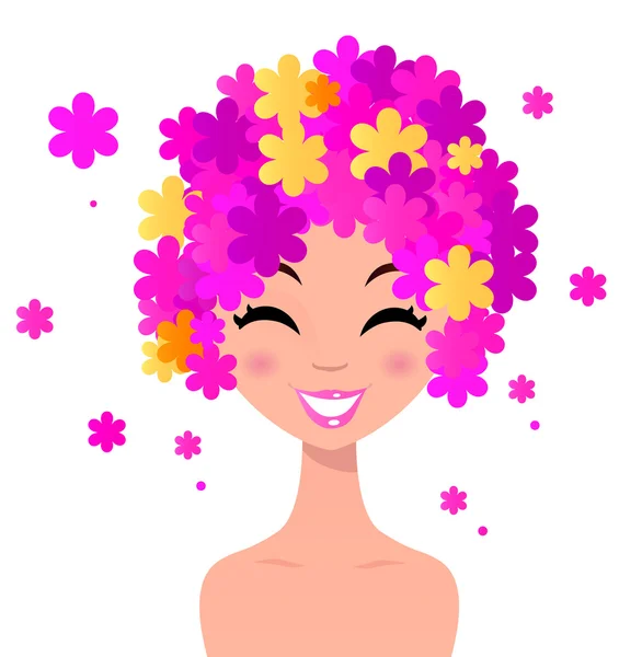 Schoonheid vrouw met bloemen kapsel — Stockvector