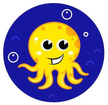 Yellow cartoon octopus in sea water clipart