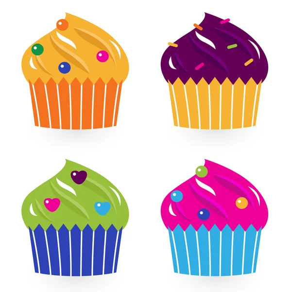 Conjunto de pasteles de cumpleaños coloridos aislados en blanco — Vector de stock