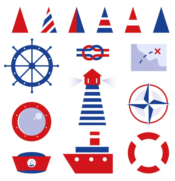 Marinheiro e ícones do mar isolados em branco —  Vetores de Stock