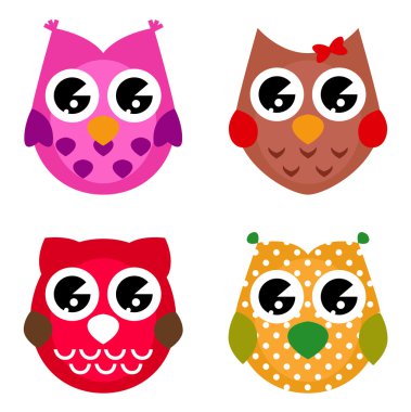 Vector cartoon owls set isolated on white clipart