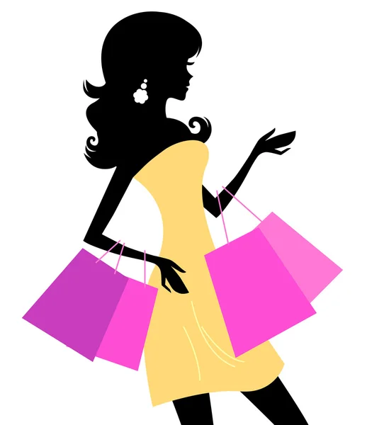 Shopping Retro Mädchen isoliert auf weiß — Stockvektor