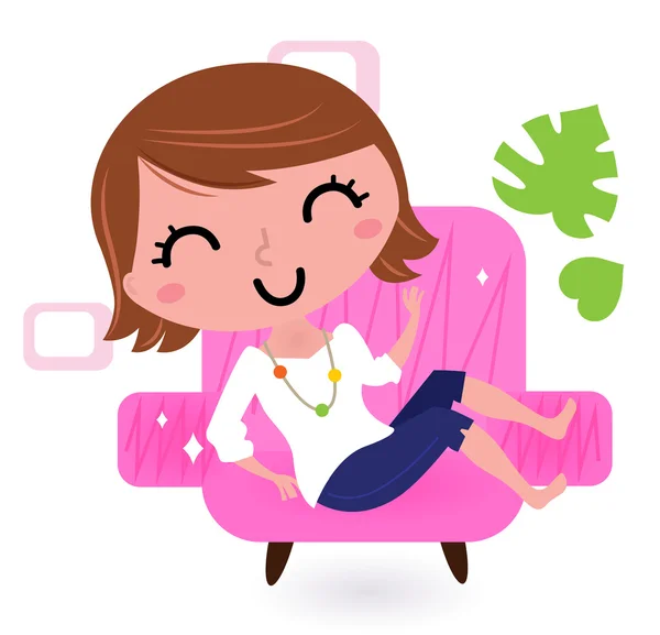 女人放松在沙发上白色隔离 — 图库矢量图片