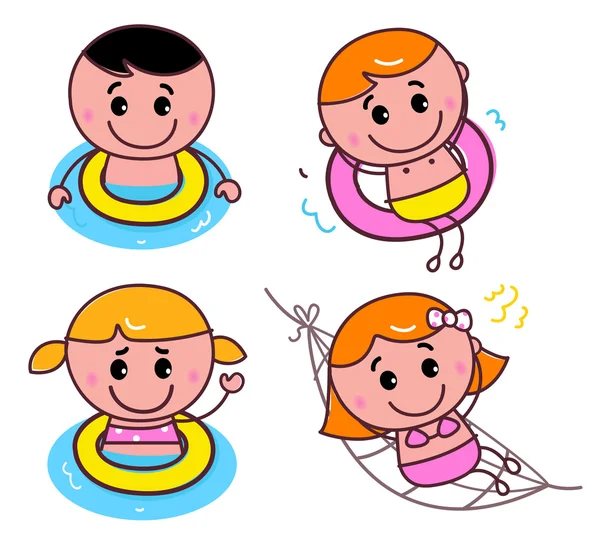 Doodle bambini felici nuoto impostato — Vettoriale Stock