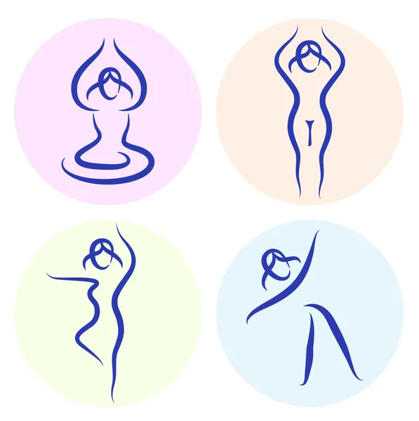 Conjunto de silueta de línea de yoga aislado en blanco — Archivo Imágenes Vectoriales