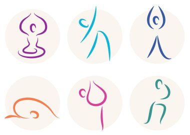 Yoga stick figure icons or symbols isolated on white clipart