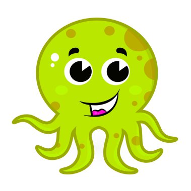 Cute green octopus isolated on white clipart