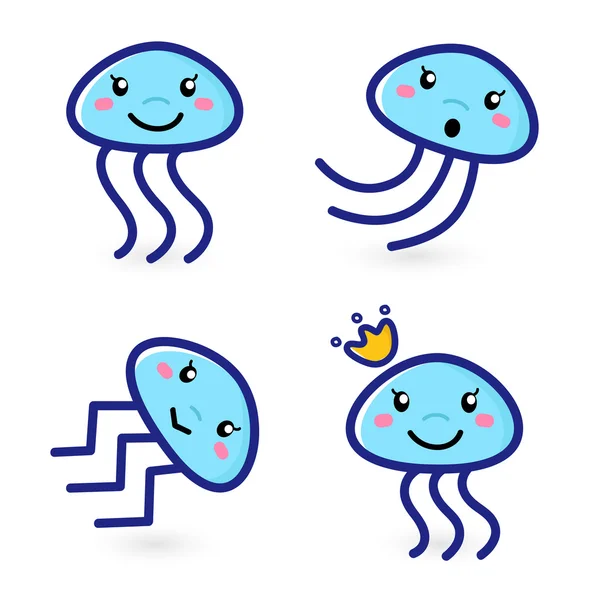 Jellyfish cartoon set isolated on white — Stock Vector