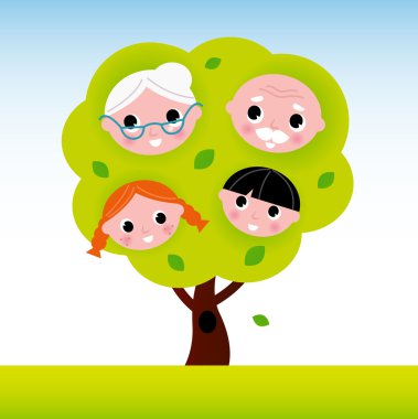 Family tree with grandparents and kids clipart