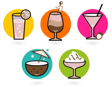 Summer retro colorful drinks isolated on white clipart