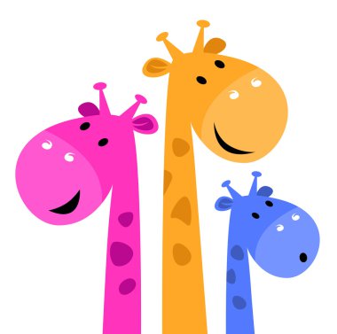 Colorful giraffe family isolated on white clipart