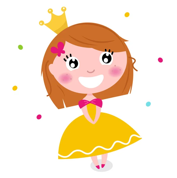 Cute Princess in yellow dress isolated on white — Stock Vector