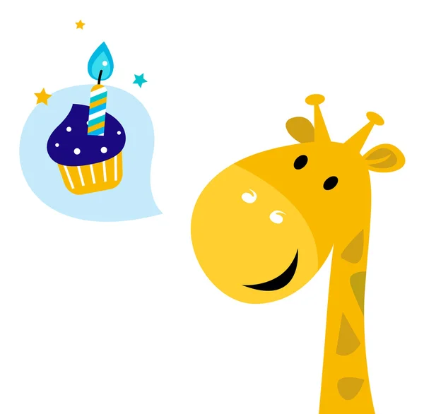 Roztomilý kreslený žlutá strana žirafa s candy — Stockový vektor